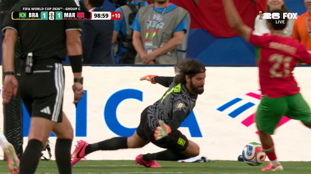 Brazil’s Alisson Becker makes clutch double save in stoppage time, keeping score level against Morocco | 2026 FIFA World Cup™
