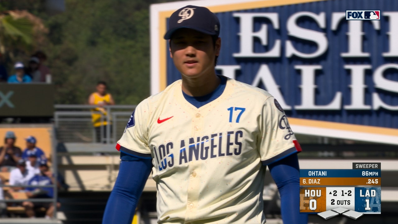 Dodgers' Shohei Ohtani strike out the side in the second inning vs. Astros
