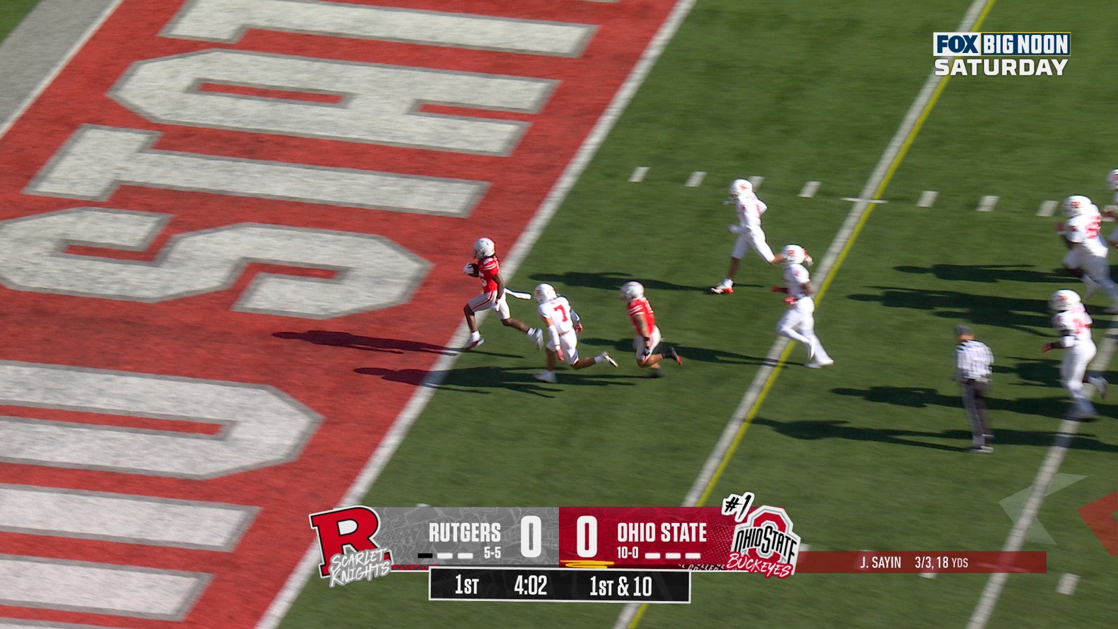 Bo Jackson rushes for a 15-yard TD, giving Ohio State the lead over Rutgers