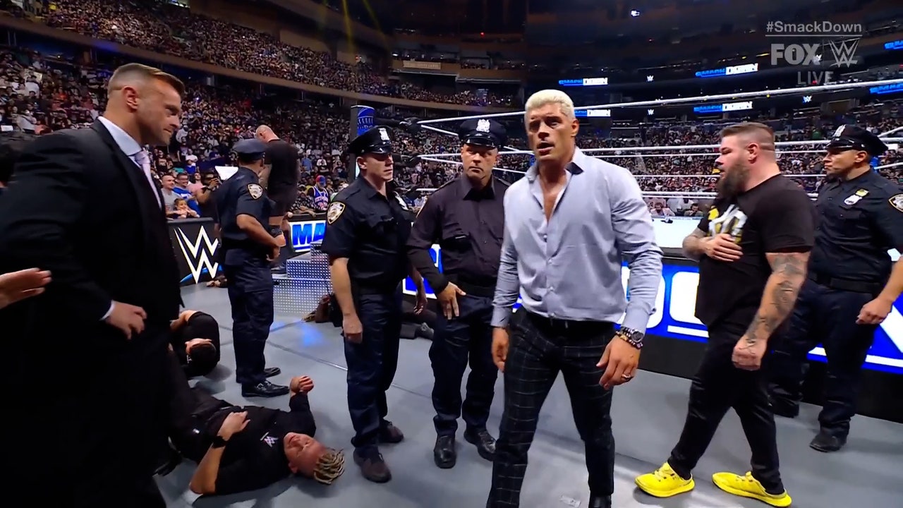 Randy Orton RKO’s WWE Security before NYPD remove Cody Rhodes, Kevin Owens from the ring
