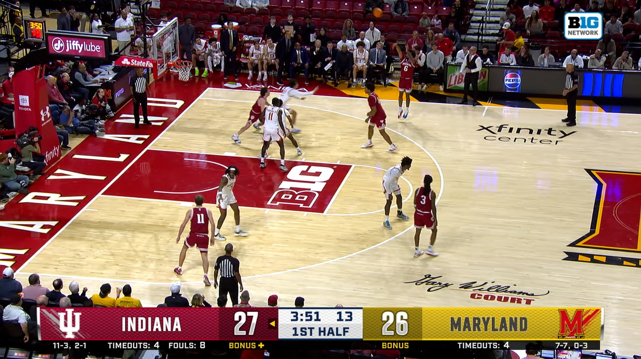 Tayton Conerway hits a 3-pointer, extending Indiana's lead over Maryland