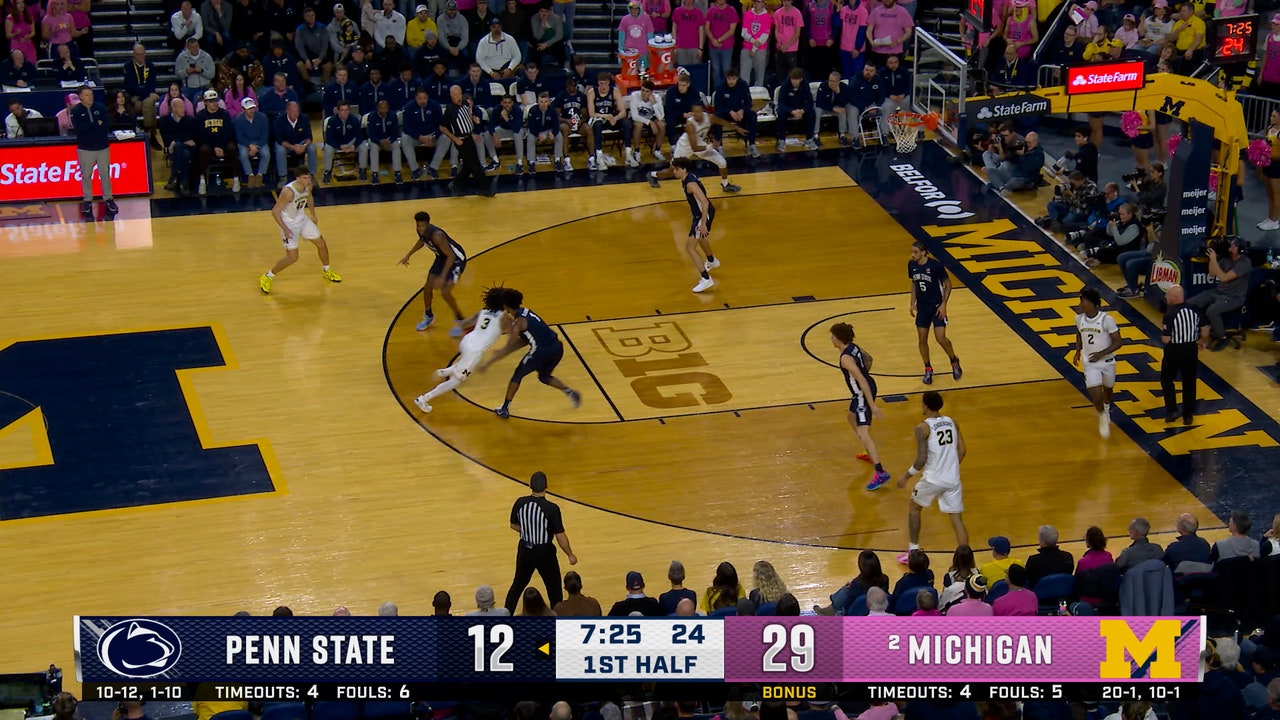 Michigan's Elliott Cadeau goes coast-to-coast to finish layup with shifty crossover vs. Penn State