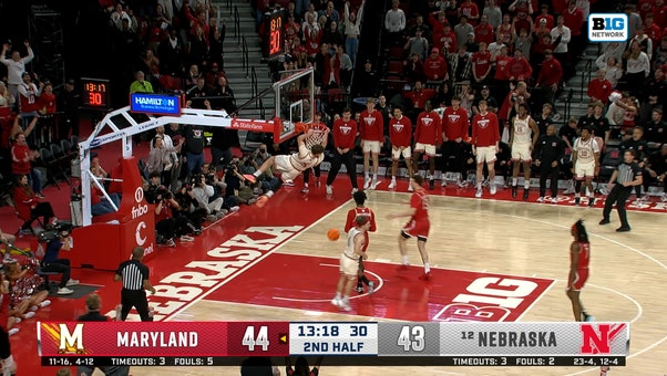 Nebraska's Braden Frager throws down dunk to take lead against Maryland