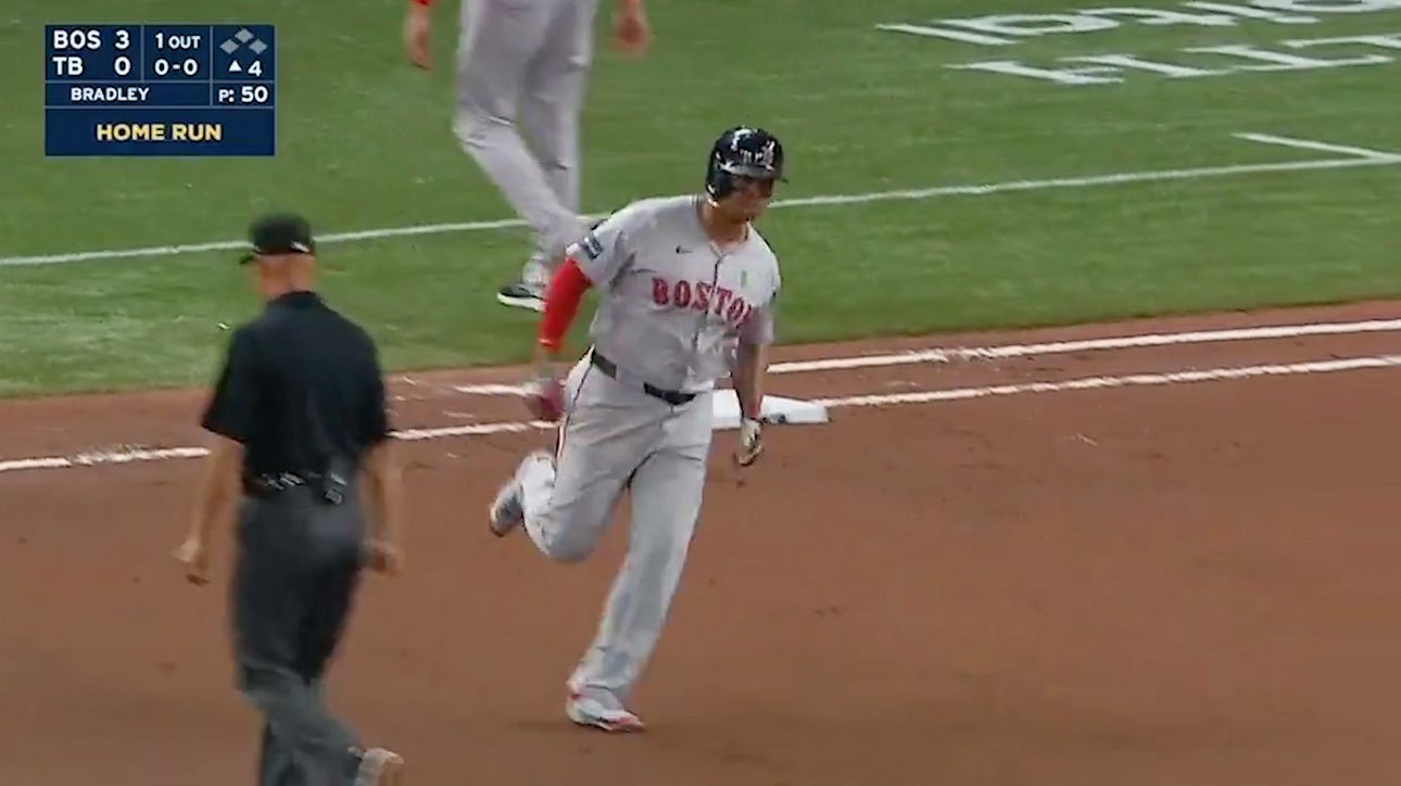Rafael Devers sets Red Sox history by homering in six straight games, this one increasing Boston's lead over Tampa.