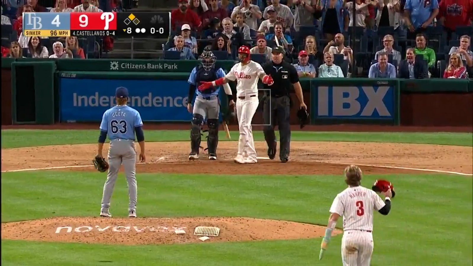 Benches clear between Phillies and Rays after Nick Castellanos is HBP