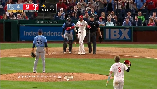 Benches clear between Phillies and Rays after Nick Castellanos is HBP