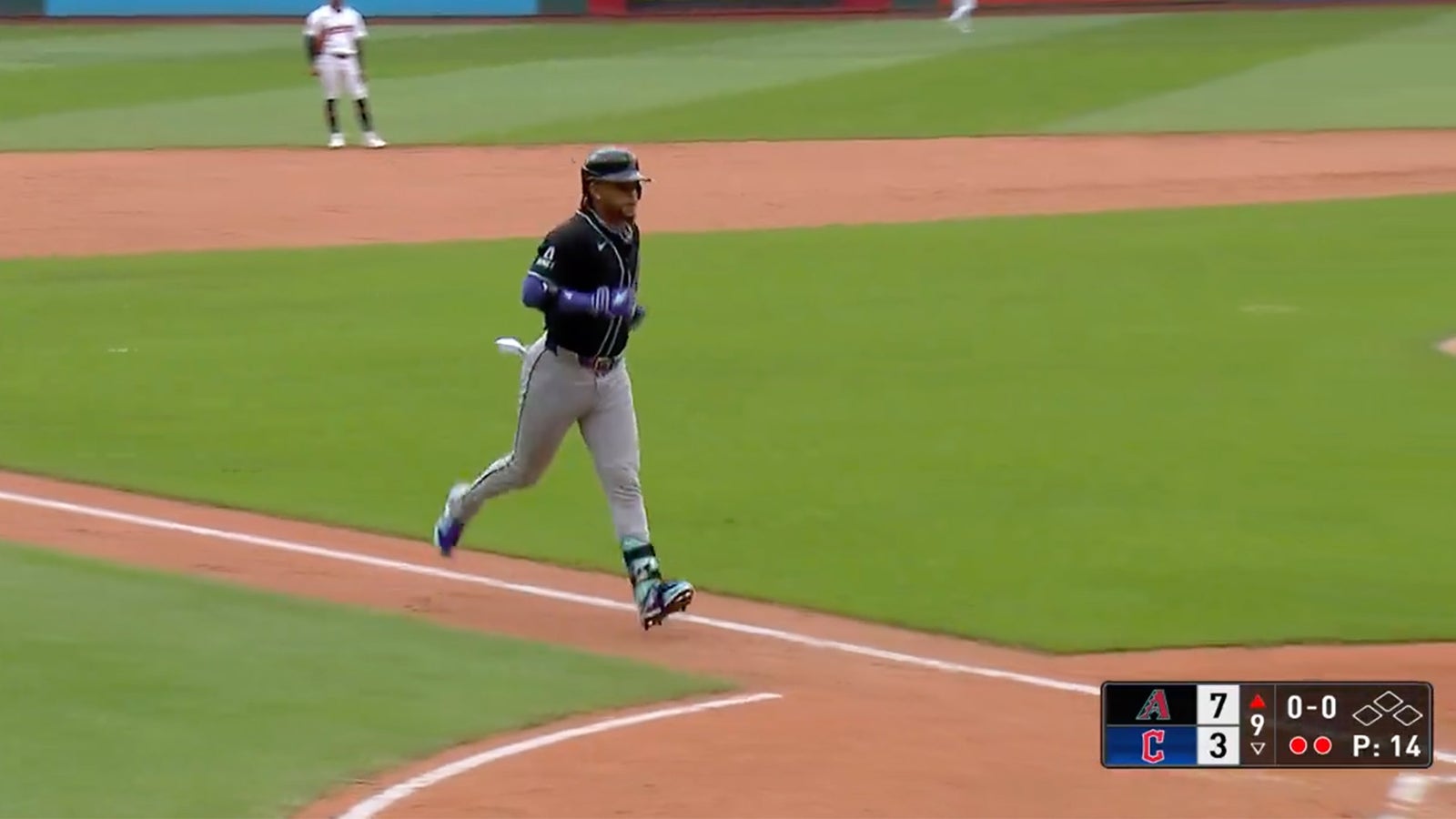 Ketel Marte of the D-backs sends a two-run hit into left field, an additional hedge against the Guardians