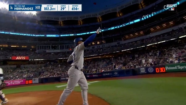 Teoscar Hernández blasts a solo homer to give Dodgers 3-2 lead over Yankees