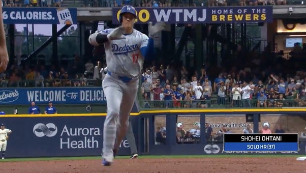 Dodgers' Shohei Ohtani smashes a solo homer against the Brewers, his national league leading 37th long ball