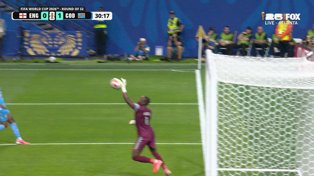 DR Congo's Lionel Mpasi makes incredible save preventing England's Jude Bellingham from converting header | 2026 FIFA World Cup™