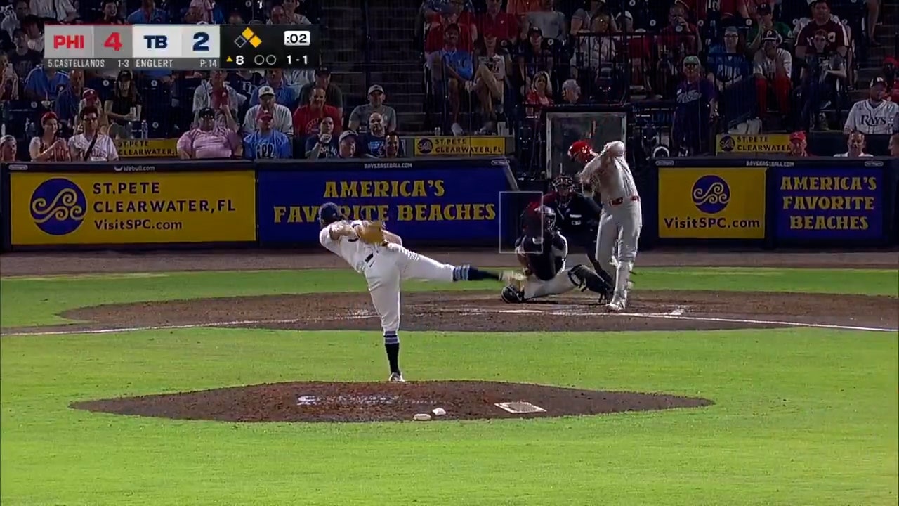 Nick Castellanos crushes a three-run home run, extending the Phillies' lead over Rays