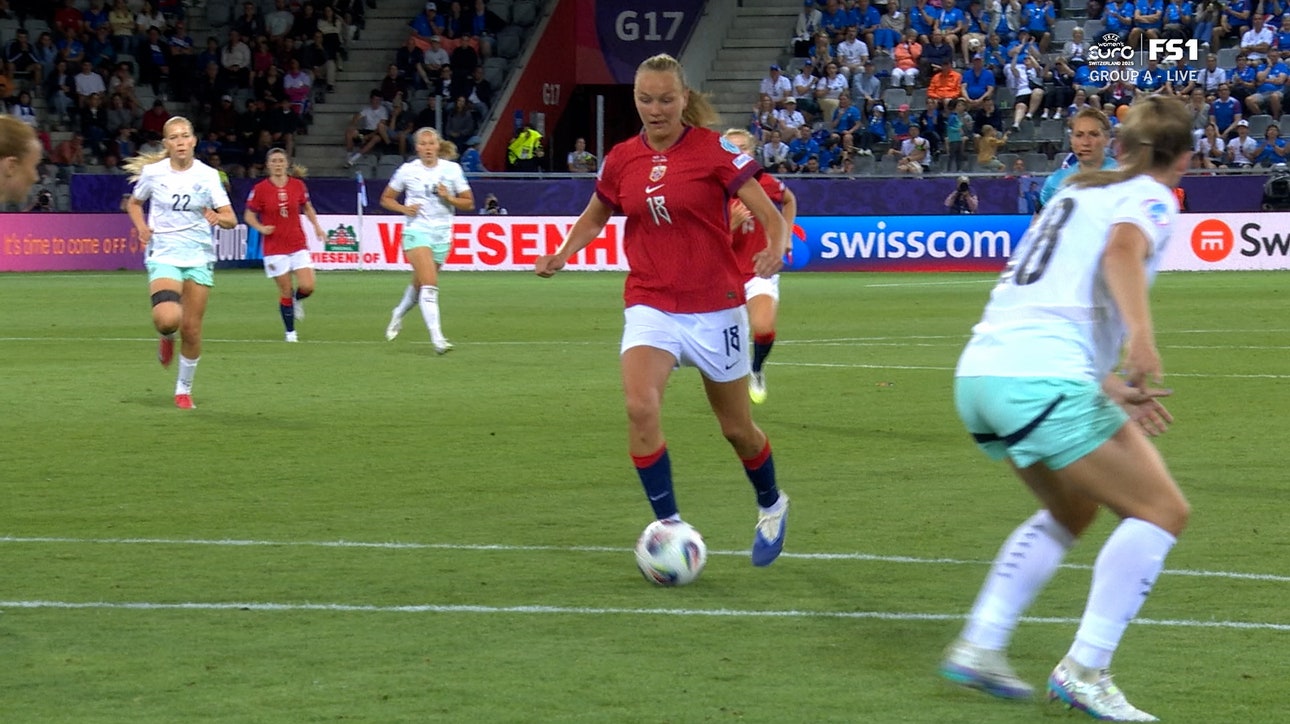 Frida Maanum scores her second goal of the match, extending Norway's lead over Iceland
