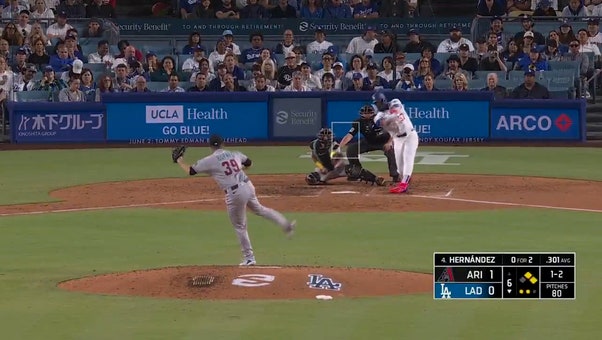 Dodgers' Teoscar Hernández cranks a three run home run vs. Diamondbacks