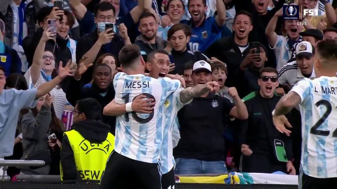 Lautaro Martinez finds Ángel Di María who scores to put Argentina ahead 2-0 to end the first half