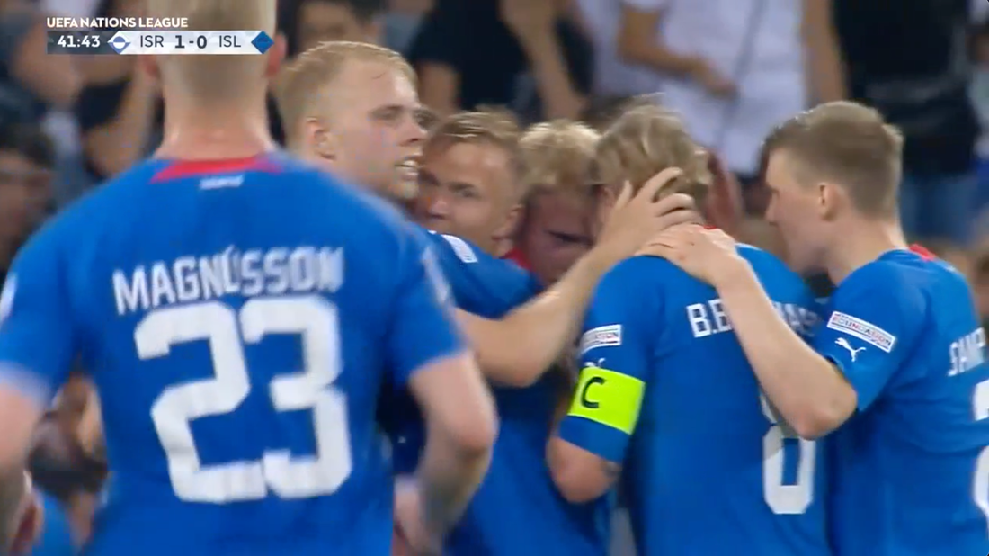 Iceland's Thorir Johann Helgason ties it up with a goal late in the first half I UEFA Nations League