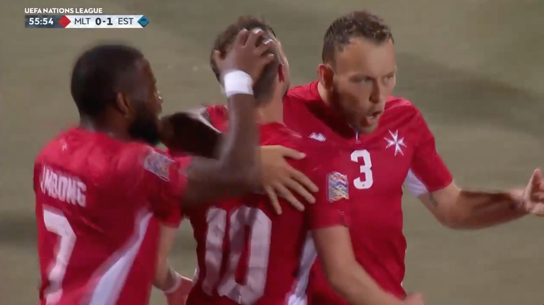Jurgen Degabriele scores the equalizer goal for Malta, ties score at 1-1