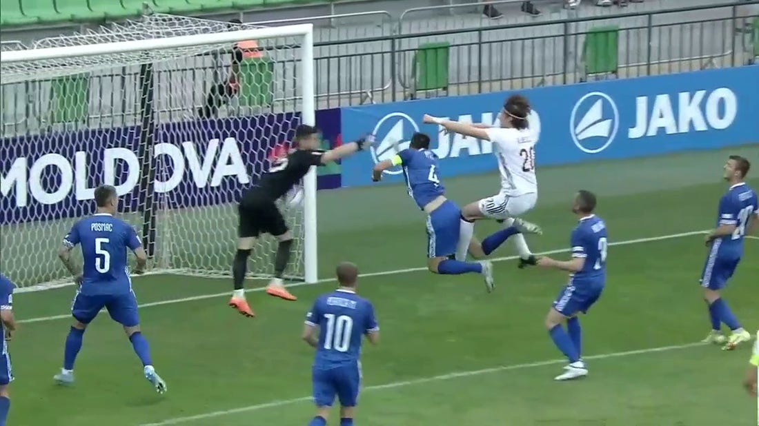 Another colossal mistake by Moldova's goalkeeper leads to a go-ahead goal by Latvia and Janis Ikaunieks
