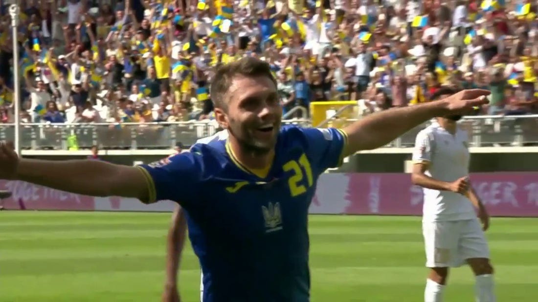Oleksandr Karavaev helps Ukraine convert another goal, 2-0