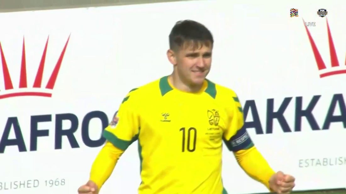 Fedor Chernykh converts in the sixth minute for Lithuania, 1-0