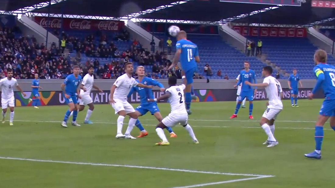 Iceland take a 1-0 lead through a well-placed header from Jon Dagur Thorsteinsson