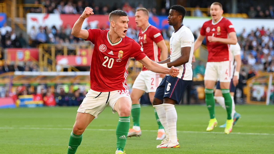 Roland Sallai's powerful strike gives Hungary a 1-0 lead over England