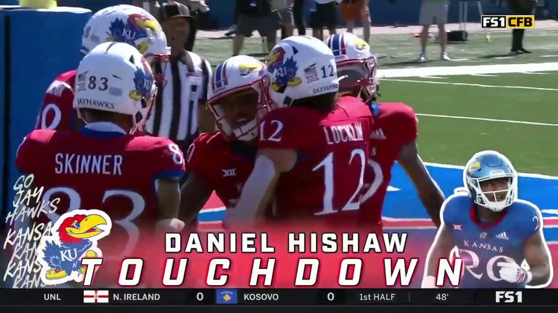 Daniel Hishaw Jr. takes a simple route in the flat 73 yards for an incredible TD to give Kansas the lead