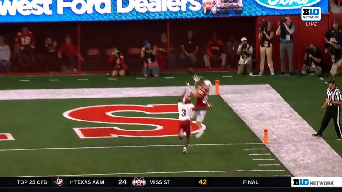 Nebraska's Casey Thompson finds Oliver Martin down the sideline for the 34-yard touchdown