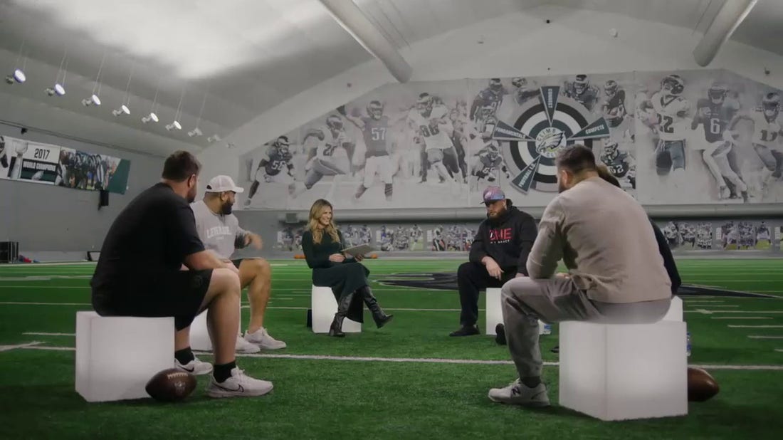 Erin Andrews sits down with the Eagles' offensive line to talk about their success, playing in Philadelphia, and Christmas music.