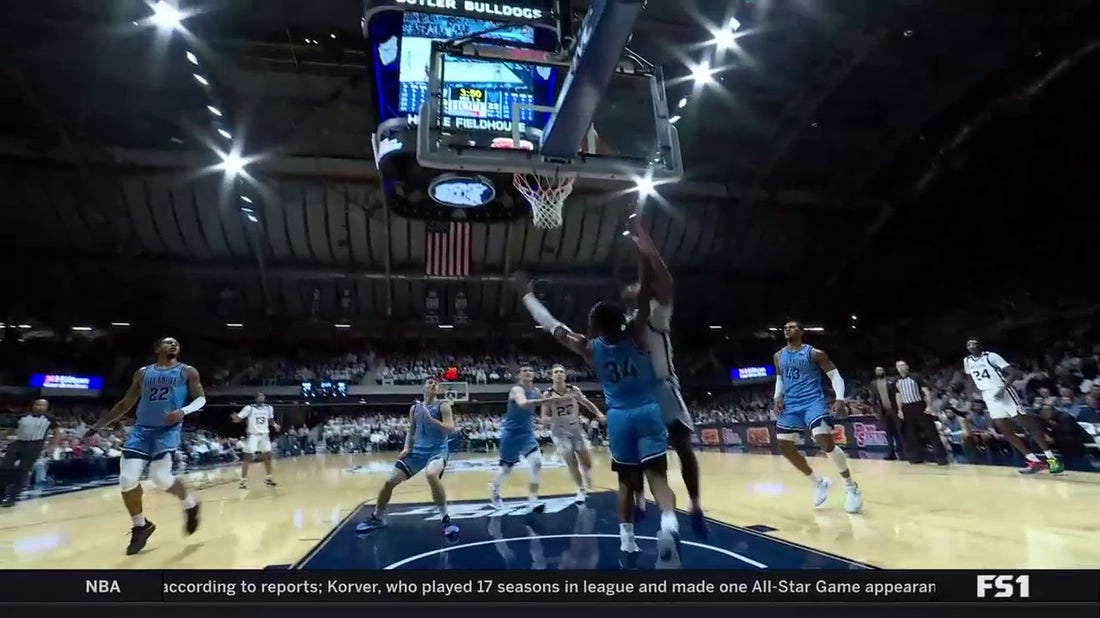 Chuck Harris scores an and-1 bucket for Butler to extend their lead over Villanova in the first half