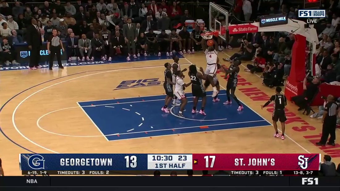 O'Mar Stanley hammers in a massive two-handed jam extending St. John's lead against Georgetown