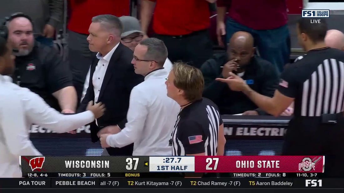 Ohio State's  head coach Chris Holtmann is ejected during match up with Wisconsin