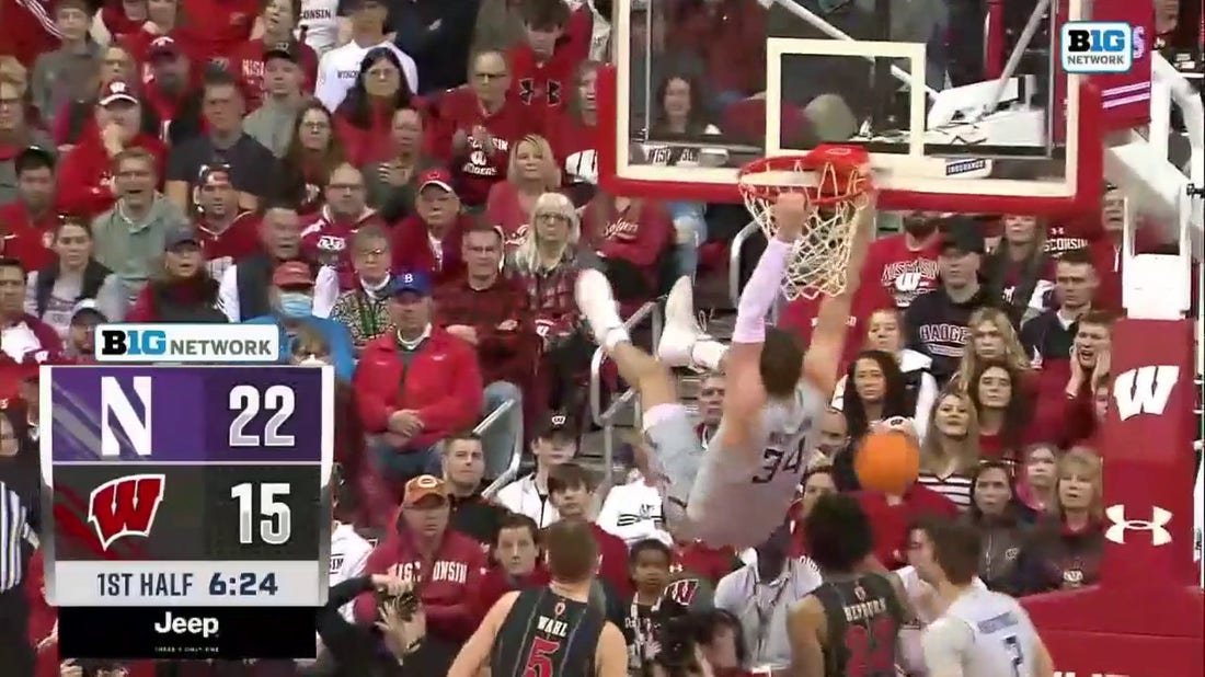 Northwestern's Matthew Nicholson throws down a HUGE dunk after the steal on the other end of the court