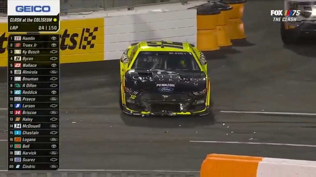 Ryan Blaney spins out on lap 23 bringing out the second caution of The Clash at The Coliseum | NASCAR on FOX