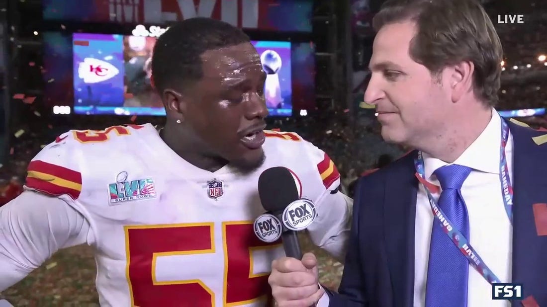 'It's a blessing man' – Frank Clark emotionally talks with Peter Schrager after the Kansas City Chiefs win Super Bowl LVII