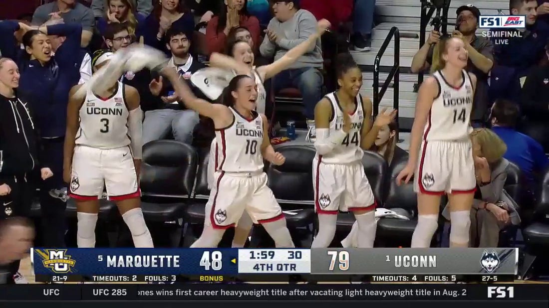 Ines Bettencourt drains a 3-pointer to help send UConn women's hoop to the Big East Tournament championship
