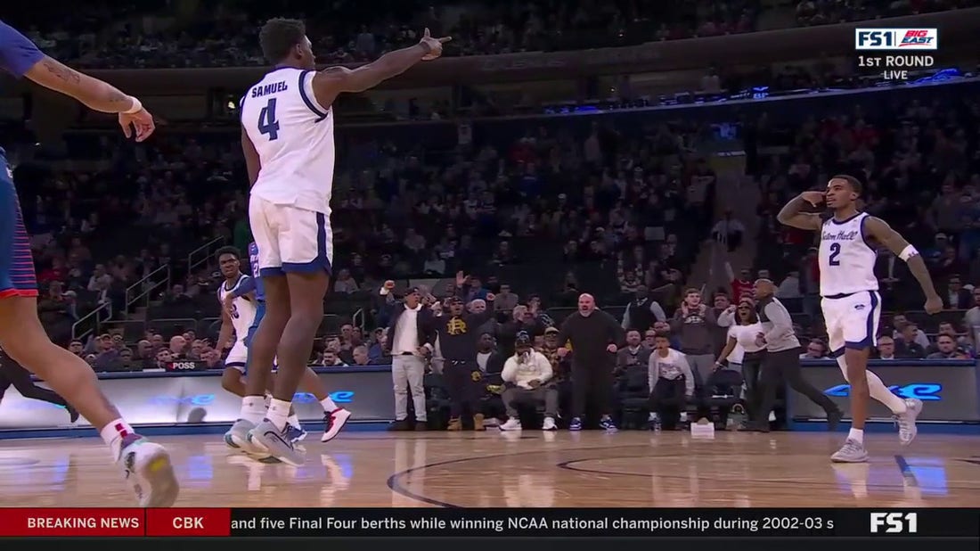 Seton Hall's Al-Amir Dawes connects with Tyrese Samuel for a powerful alley-oop jam vs. DePaul