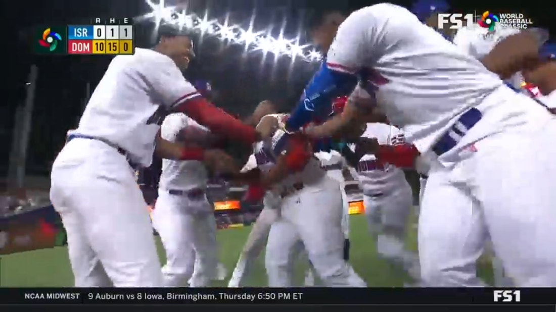 Dominican Republic's Jean Segura crushes a walk-off double for a 10-0 mery-rule victory against Israel