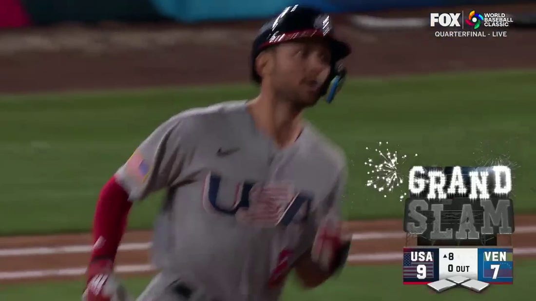 Trea Turner crushes a go-ahead grand slam that gives the USA a 9-7 lead in the eighth inning