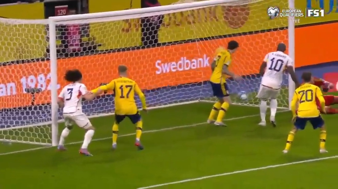 Belgium's Romelu Lukaku scores ANOTHER goal off a corner kick in the second half against Sweden