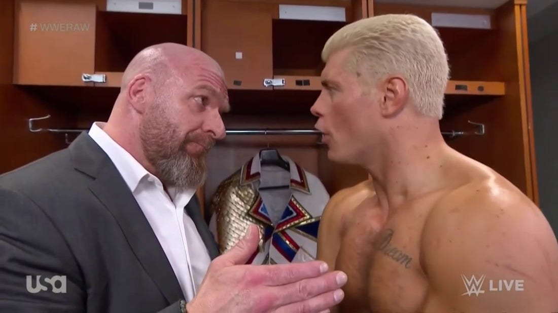 Triple H tries to convince Cody Rhodes to get medical attention after Brock Lesnar's attack | WWE on FOX