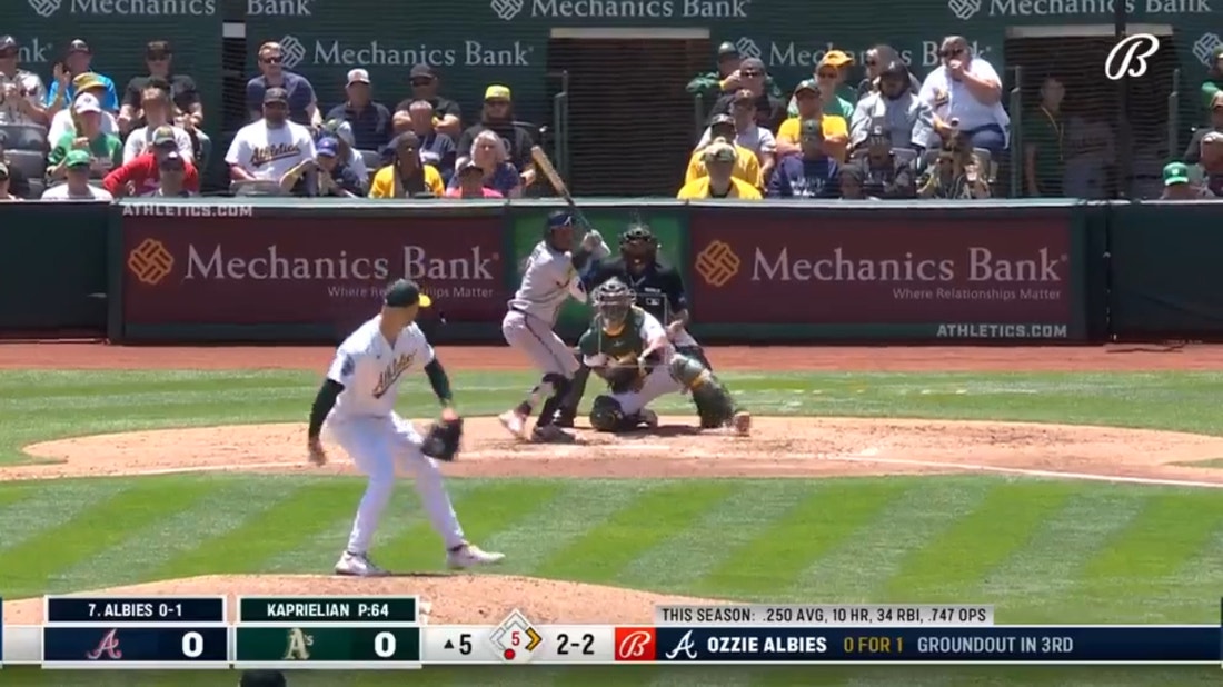 Ozzie Albies crushes a two-run home run to give the Braves the lead over the A's
