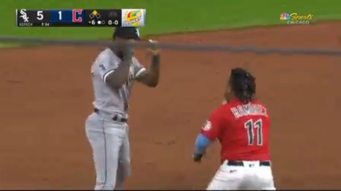 White Sox's Tim Anderson and Guardians' José Ramírez throw punches after a slide at second base