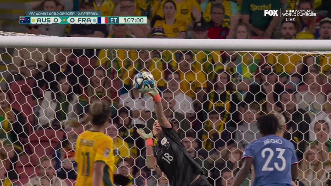Mackenzie Arnold makes ANOTHER save to keep Australia and France deadlocked at 0-0 in extra time
