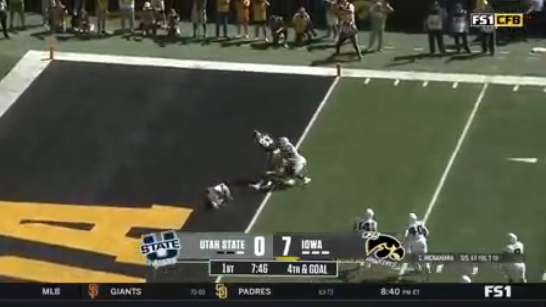 Iowa's Cade McNamara finds Erick All for a three-yard touchdown to extend the lead vs. Utah State