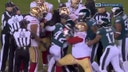 Tempers flare as Eagles and 49ers break out into a scuffle late in Philadelphia's victory in NFC championship game