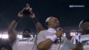 The Eagles hoist the NFC Championship trophy and Jalen Hurts leads fans in singing 'Fly Eagles Fly'