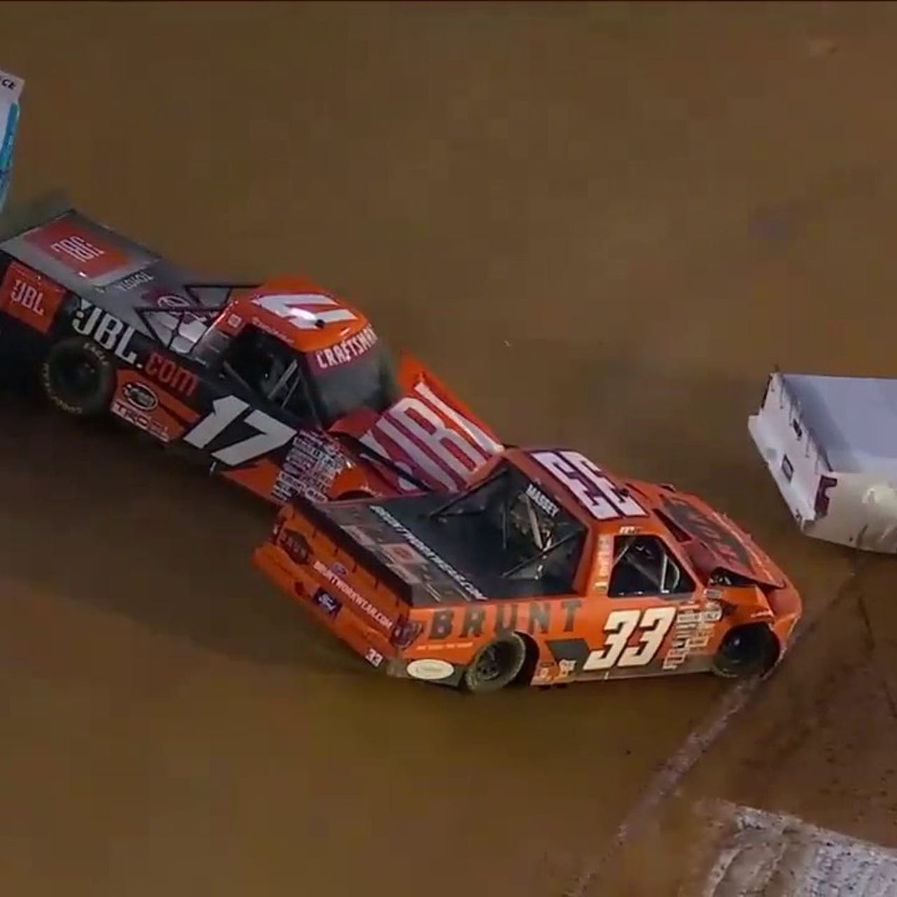 Taylor Gray, Mason Massey, Stefan Parsons, and Tyler Carpenter involved in multi-car wreck at Weather Guard Truck Race On Dirt FOX Sports