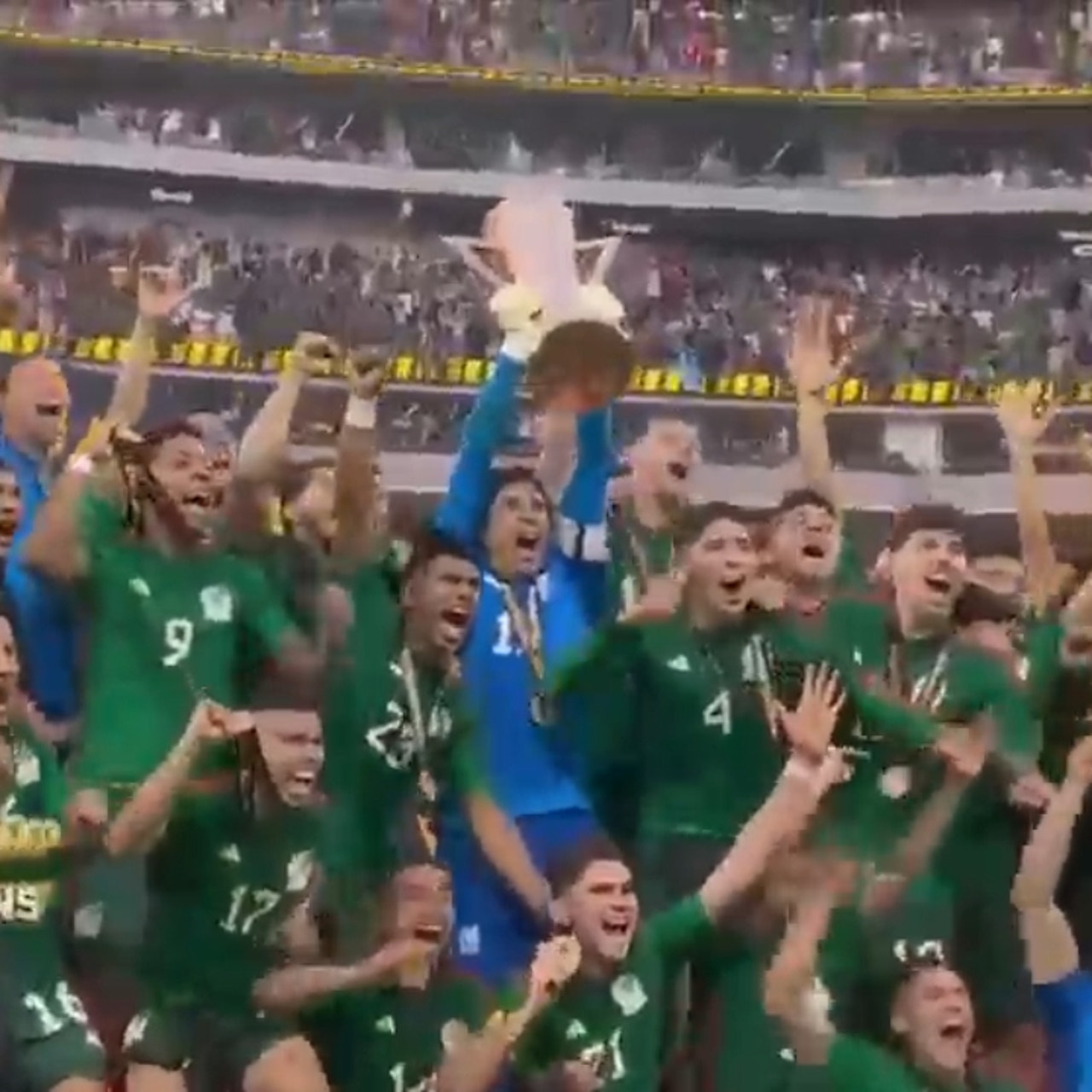 CONCACAF Gold Cup Final Trophy Ceremony: Mexico's Guillermo Ochoa and  Santiago Gimenez celebrate by lifting trophy