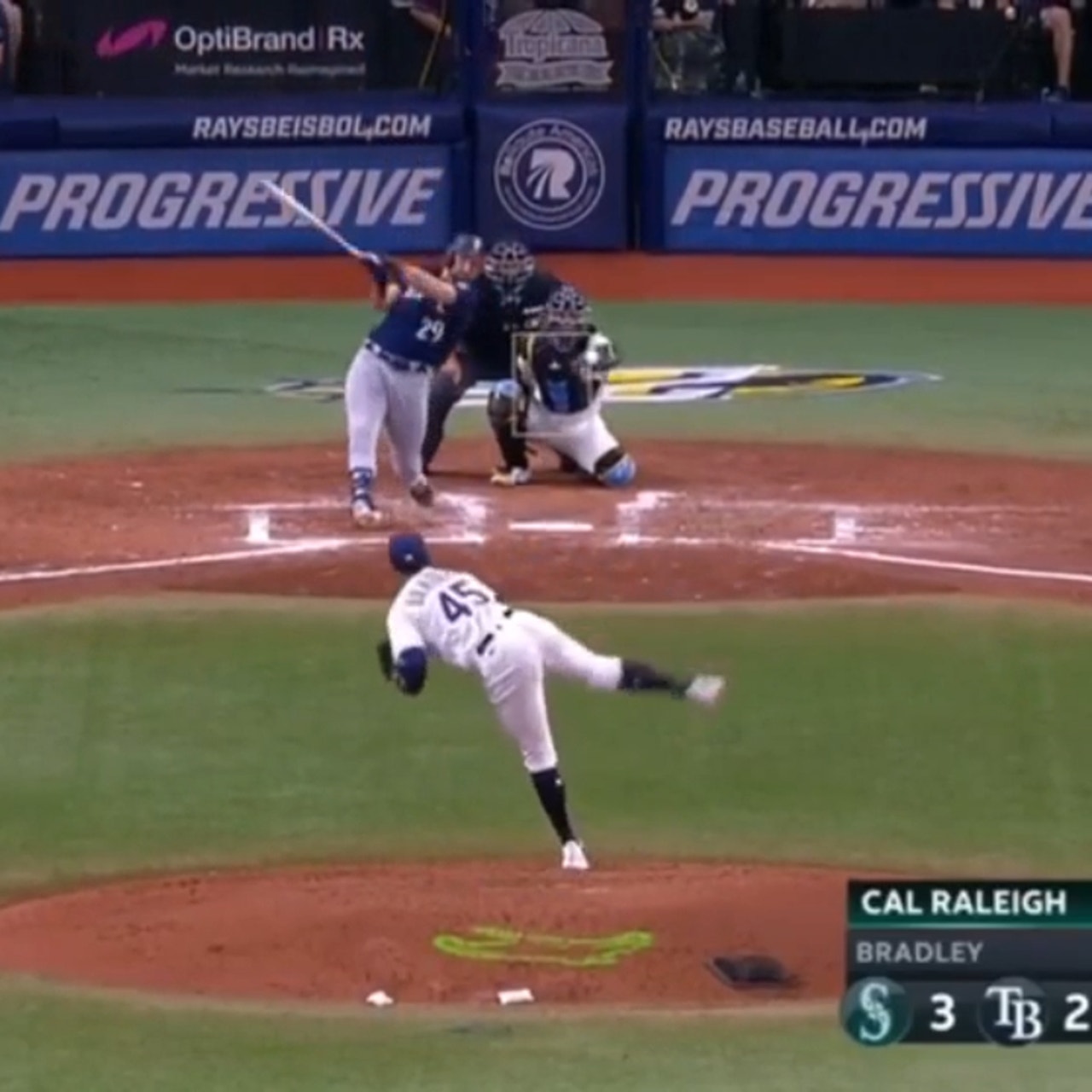 Cal Raleigh blasts a solo home run to extend the Mariners' lead against the  Rays