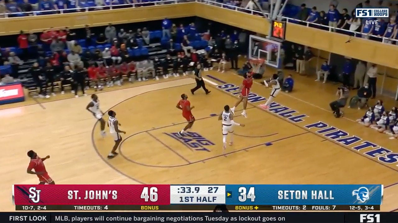 Jared Rhoden throws down a one-handed jam to cap a 15-4 run by Seton Hall